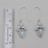 Rainbow Moonstone & Blue Topaz Silver Earrings