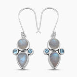 Rainbow Moonstone & Blue Topaz Silver Earrings