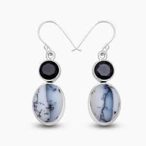 Dendritic Opal & Black Onyx Silver Earrings