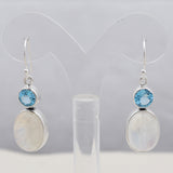 Rainbow Moonstone & Blue Topaz Silver Earrings
