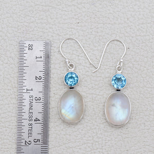 Rainbow Moonstone & Blue Topaz Silver Earrings