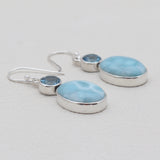 Rainbow Moonstone & Blue Topaz Silver Earrings