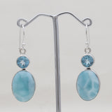 Rainbow Moonstone & Blue Topaz Silver Earrings