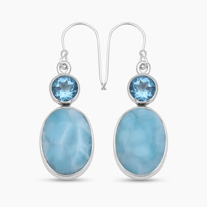 Rainbow Moonstone & Blue Topaz Silver Earrings