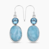 Rainbow Moonstone & Blue Topaz Silver Earrings