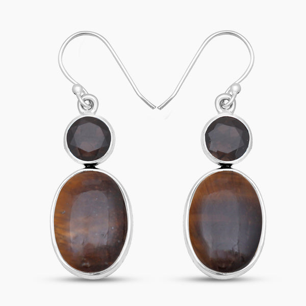 Tiger Eye & Smoky Quartz Silver Earrings