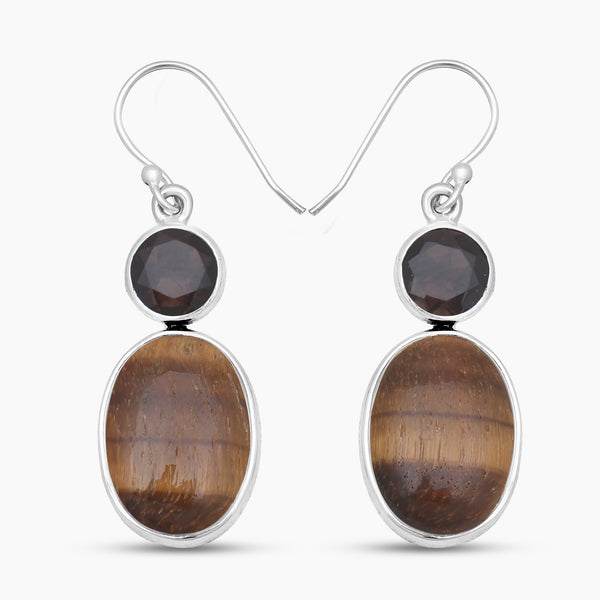 Tiger Eye & Smoky Quartz Silver Earrings