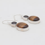 Tiger Eye & Smoky Quartz Silver Earrings