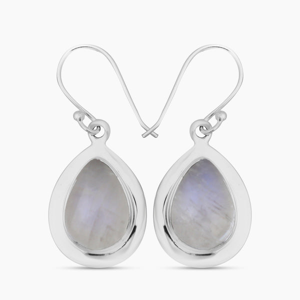 Natural Rainbow Moonstone Silver Earrings