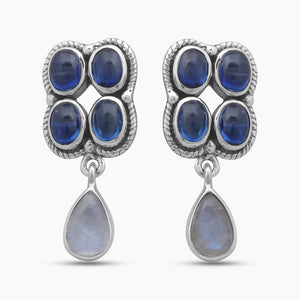Tourmaline & Rainbow Moonstone Silver Earrings