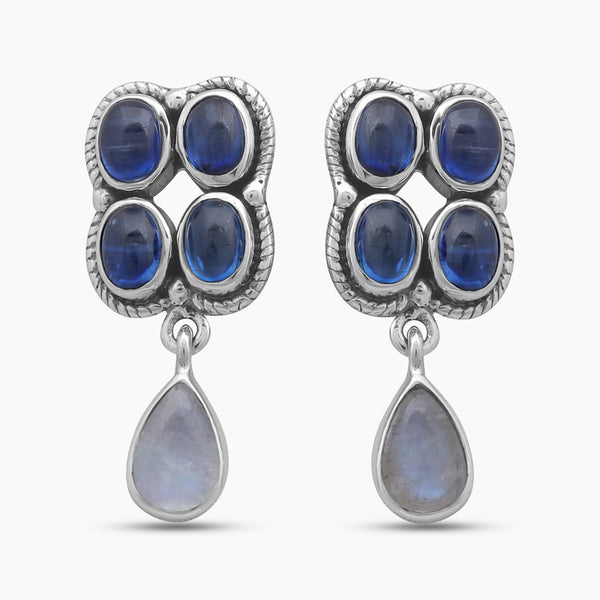 Tourmaline & Rainbow Moonstone Silver Earrings
