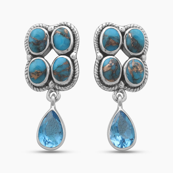 Blue Copper Turquoise Silver Earrings