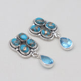 Blue Copper Turquoise Silver Earrings