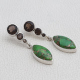 Green Copper Turquoise Silver Earrings