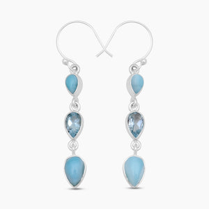 Larimar & Blue Topaz Silver Drop Earrings