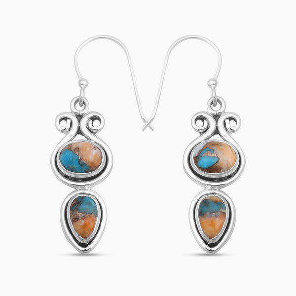 Turquoise Spiny Oyster Silver Earrings