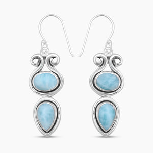 Natural Larimar Silver Earrings
