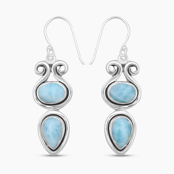 Natural Larimar Silver Earrings