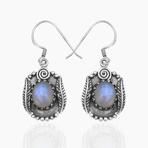 Natural Rainbow Moonstone Silver Earrings