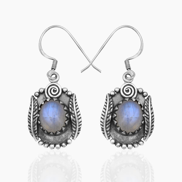 Natural Rainbow Moonstone Silver Earrings