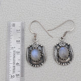 Natural Rainbow Moonstone Silver Earrings