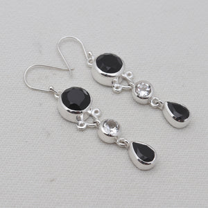 Black Onyx Silver Drop Earrings