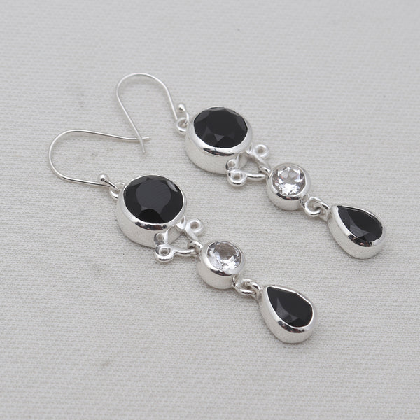 Black Onyx Silver Drop Earrings