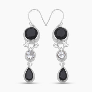 Black Onyx Silver Drop Earrings