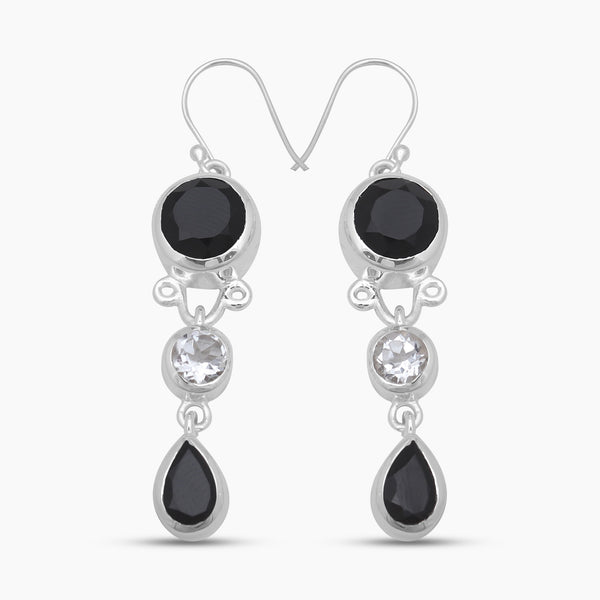 Black Onyx Silver Drop Earrings