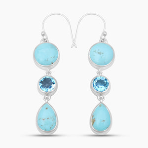 Mexican Turquoise & Blue Topaz Silver Earrings
