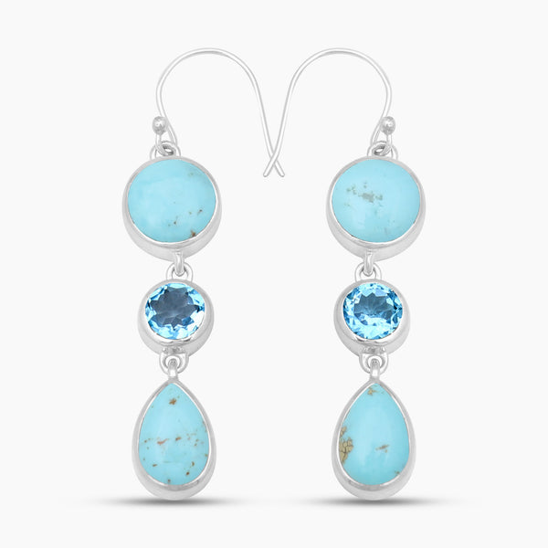 Mexican Turquoise & Blue Topaz Silver Earrings