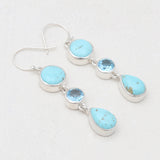Mexican Turquoise & Blue Topaz Silver Earrings