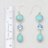 Mexican Turquoise & Blue Topaz Silver Earrings