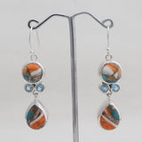 Turquoise Spiny Oyster Silver Dangle Earrings