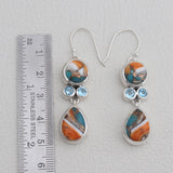 Turquoise Spiny Oyster Silver Dangle Earrings