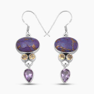 Purple Turquoise Silver Dangle Earrings