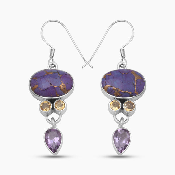 Purple Turquoise Silver Dangle Earrings