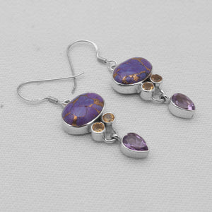 Purple Turquoise Silver Dangle Earrings