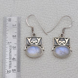 Natural Rainbow Moonstone Silver Earrings