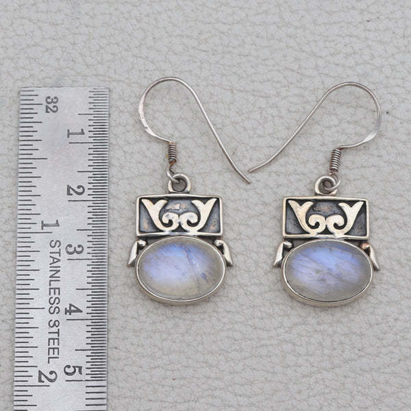 Rainbow Moonstone Silver Earrings