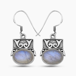 Rainbow Moonstone Silver Earrings