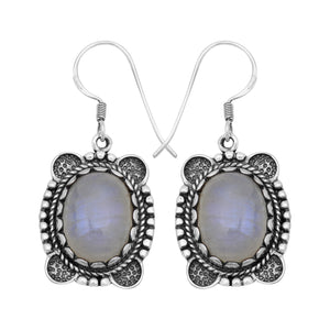 Natural Rainbow Moonstone Silver Earrings