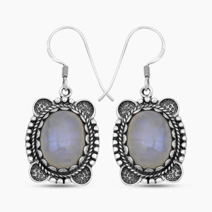 Natural Rainbow Moonstone Silver Earrings