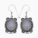 Natural Rainbow Moonstone Silver Earrings