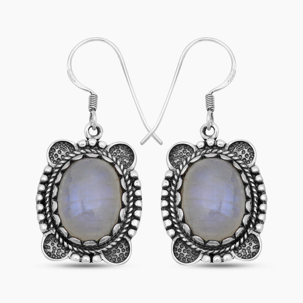Natural Rainbow Moonstone Silver Earrings