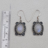 Natural Rainbow Moonstone Silver Earrings