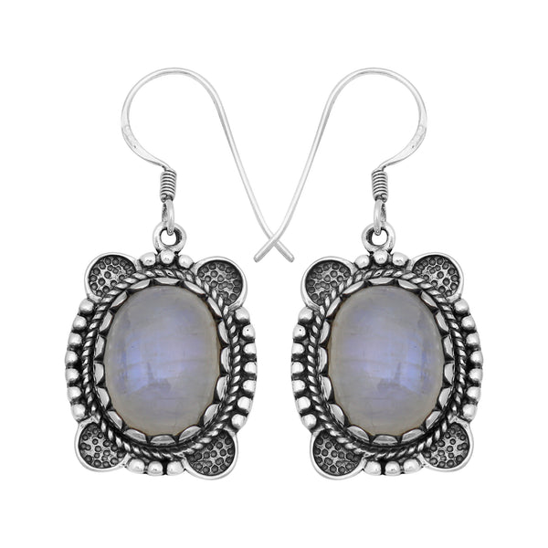 Natural Rainbow Moonstone Silver Earrings