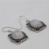 Natural Rainbow Moonstone Silver Earrings