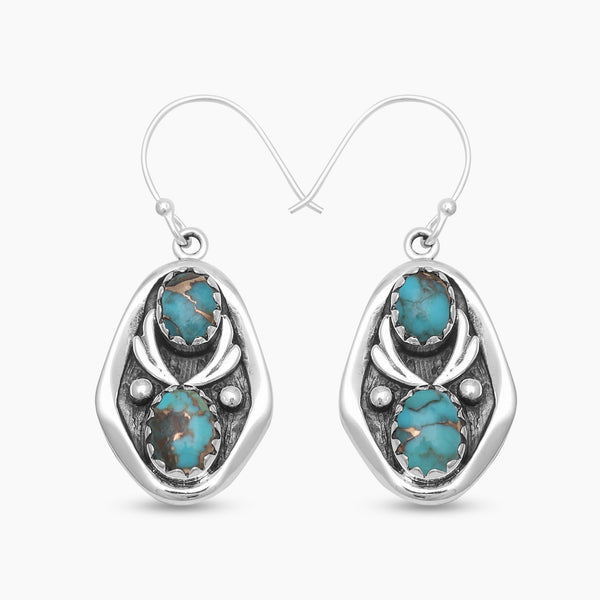 Blue Copper Turquoise Silver Earrings