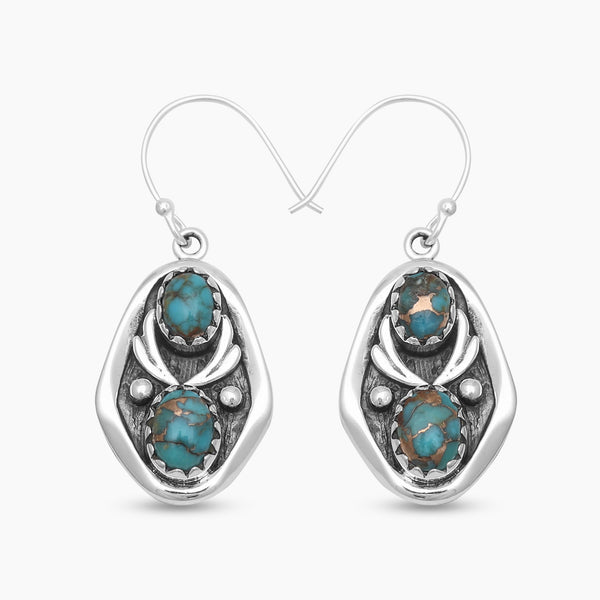 Blue Copper Turquoise Silver Earrings